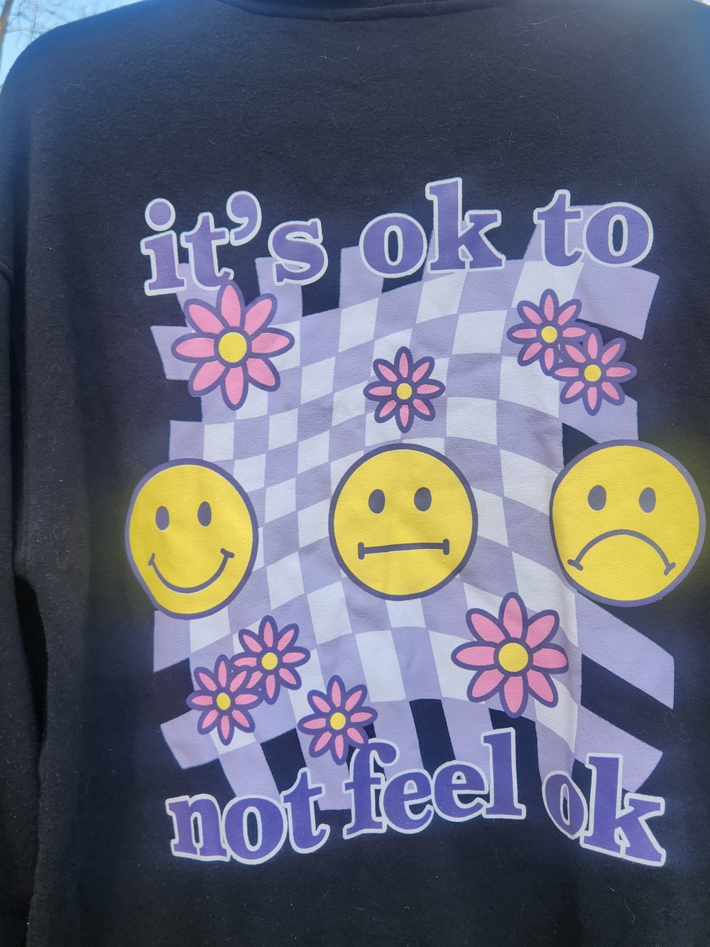 Forever 21 "It's OK To Not Feel OK" Black Hoodie W/ Purple Graphics Womens Small - Picture 3 of 11